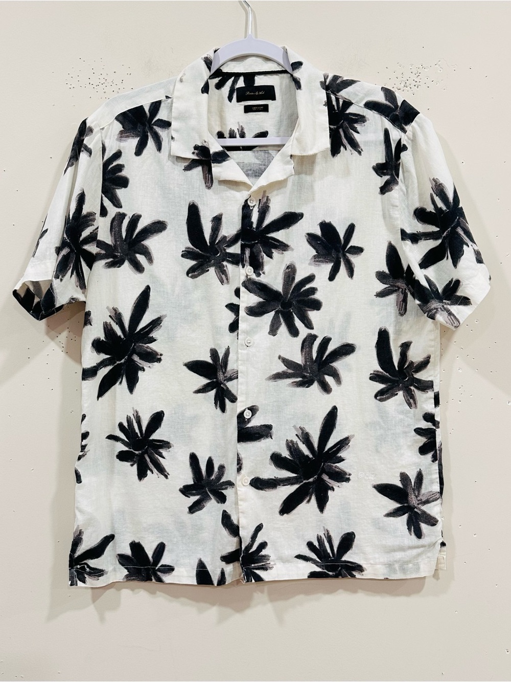 Porter & Ash Men's Short Sleeve Linen Blend Floral Hawaiian Shirt White Black L